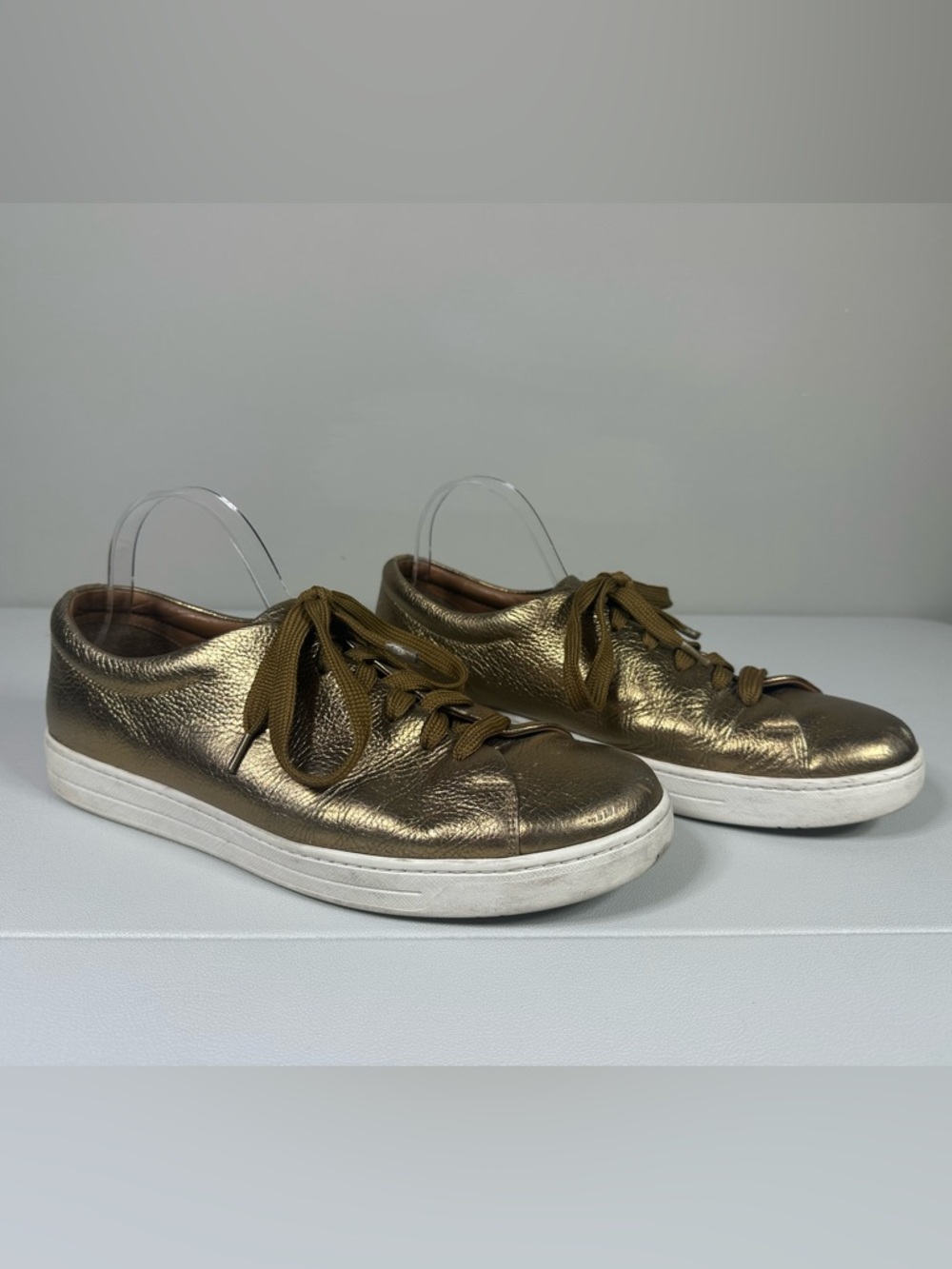 Prada Metallic Gold Buffalo Leather Sneakers - Picture 2 of 16